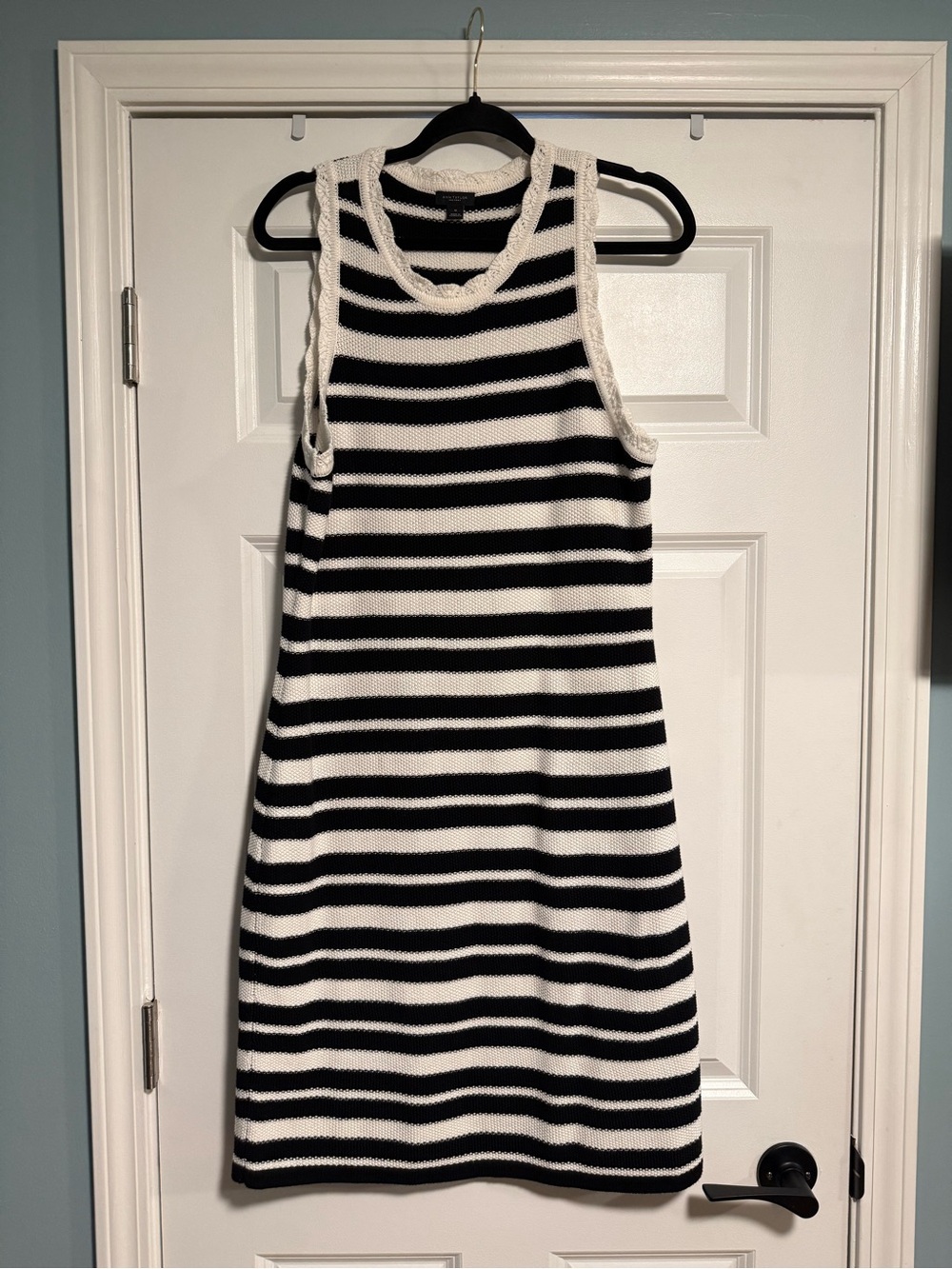 Ann Taylor Black and White Striped Knit Tank Mini Dress
